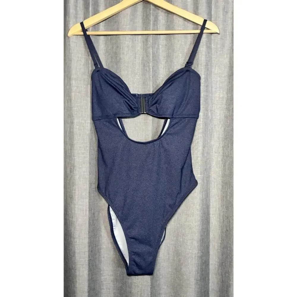 Cupshe NWT Olivia Culpo Bandeau Cutout One Piece Blue Swimsuit Size Medium